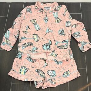 VTG ESleep Pink Appliances Cotton Long Sleeve Short Set M